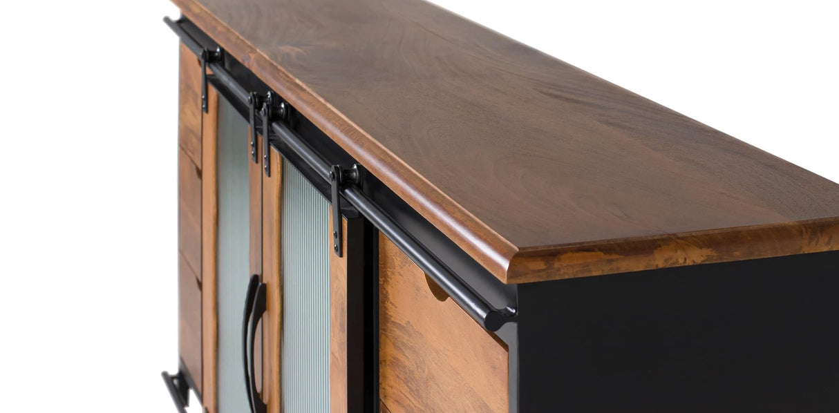 Giner and Colomer - Industrial Mango Wood & Metal Sideboard With 2 Sliding Doors & 6 Drawers