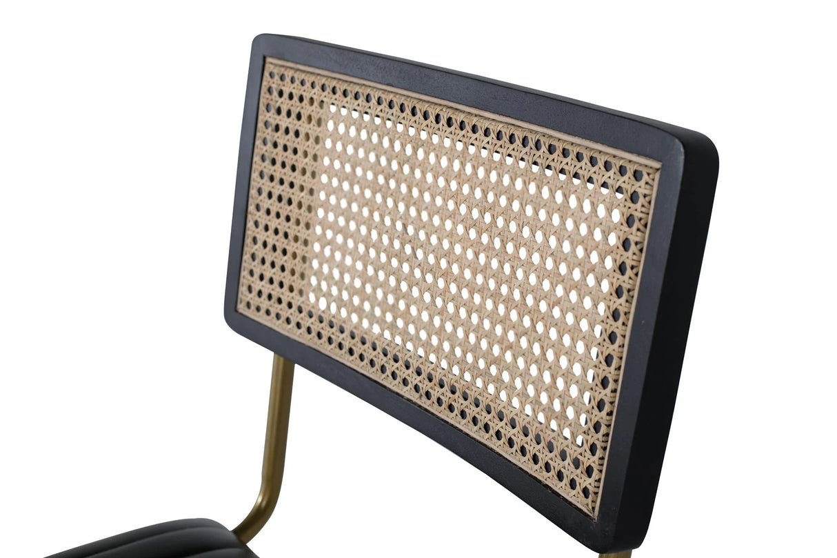 Giner and Colomer Set Of 2 Dining Chairs With Leather Upholstery, Rattan Backrest & Metal Frame