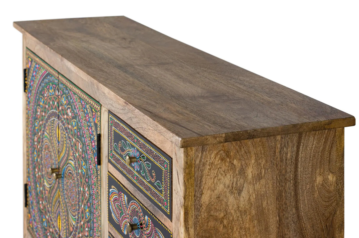 Giner and Colomer - Mango Wood Sideboard With 2 Doors, 4 Drawers & Hand-Painted Details