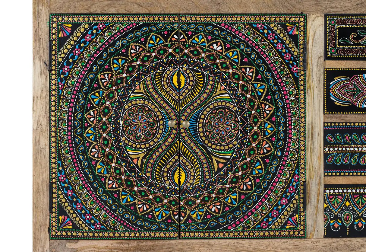 Giner and Colomer - Mango Wood Sideboard With 2 Doors, 4 Drawers & Hand-Painted Details