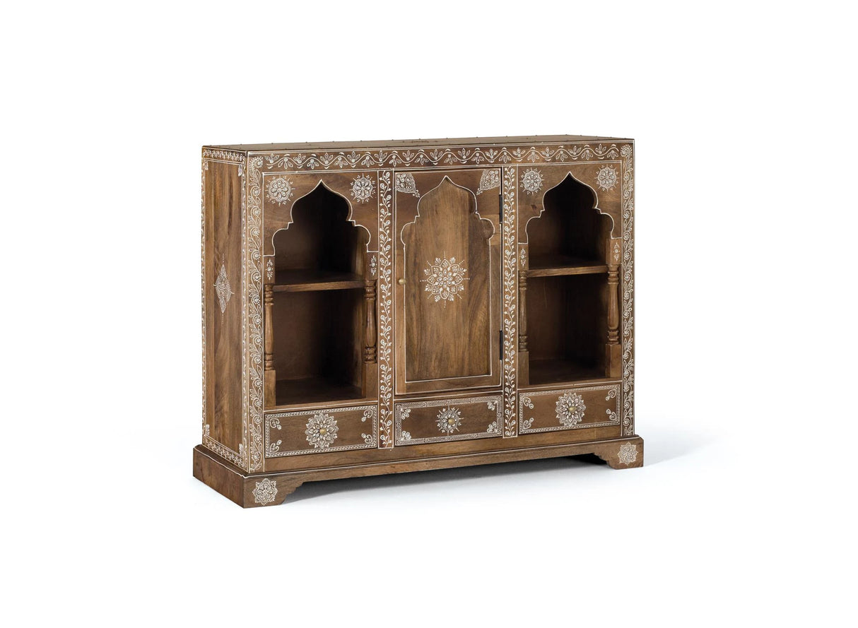 Giner and Colomer - Mango Wood Console With 1 Door, 3 Drawers & Hand-Painted Details