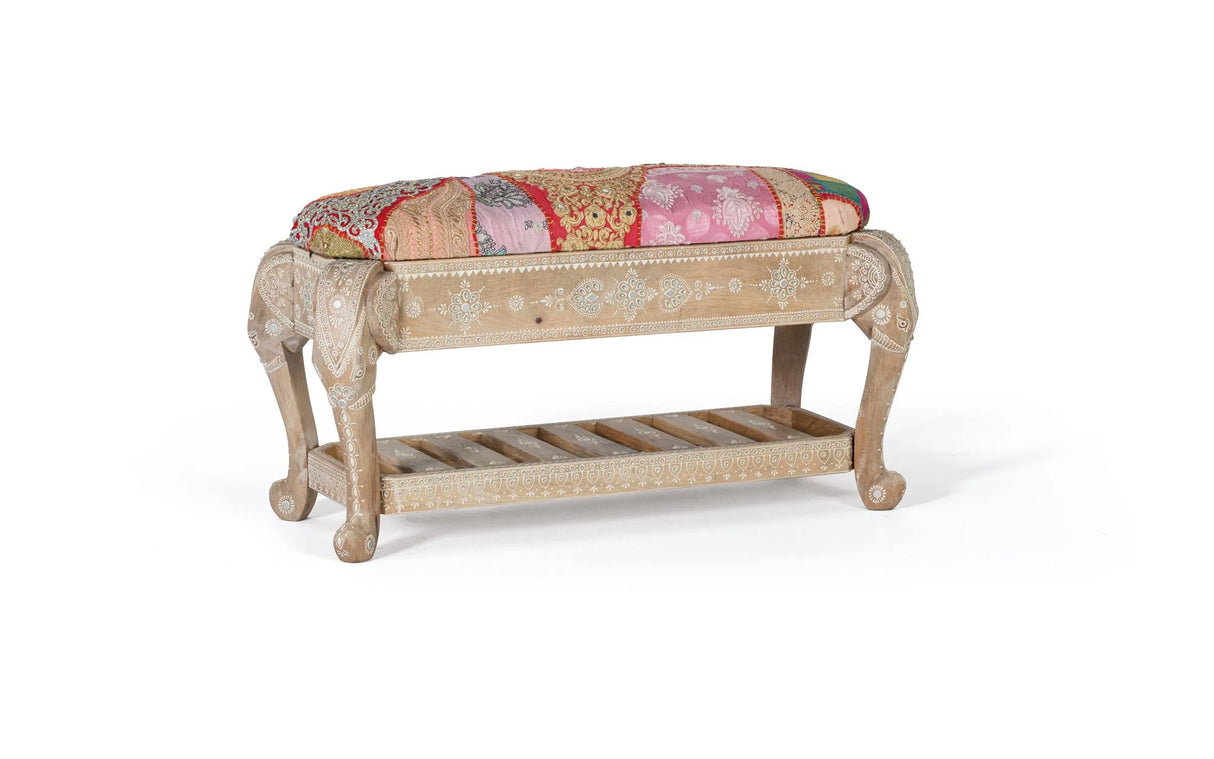 Giner and Colomer - Upholstered Mango Wood Bench With Fabric Seat