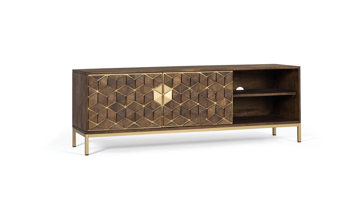 Giner and Colomer - Mango Wood & Metal TV Cabinet With 2 Doors & 2 Holes