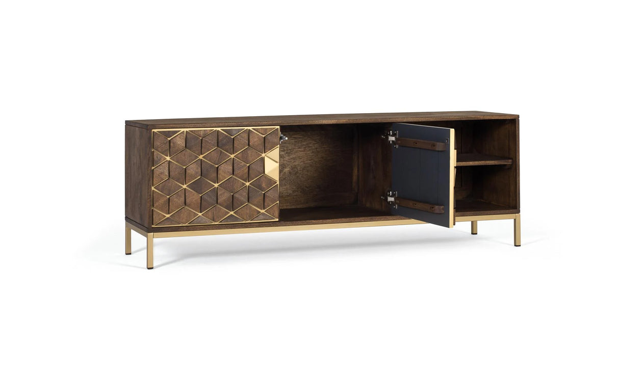 Giner and Colomer - Mango Wood & Metal TV Cabinet With 2 Doors & 2 Holes