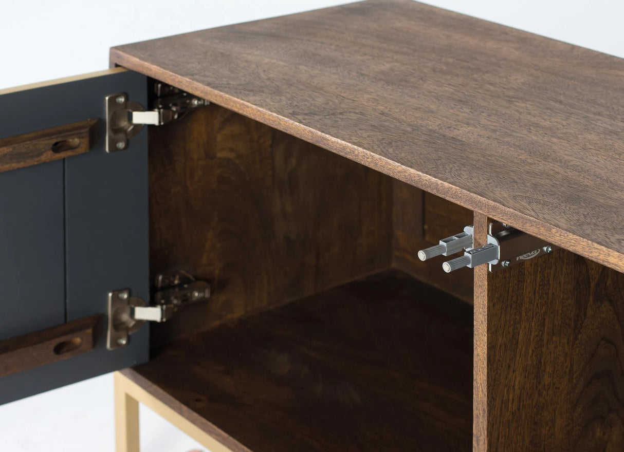 Giner and Colomer - Mango Wood & Metal TV Cabinet With 2 Doors & 2 Holes