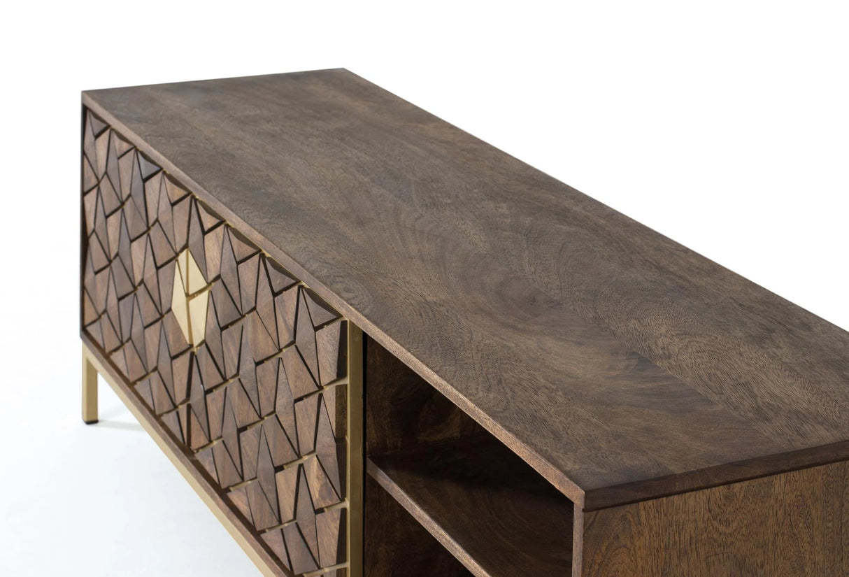 Giner and Colomer - Mango Wood & Metal TV Cabinet With 2 Doors & 2 Holes