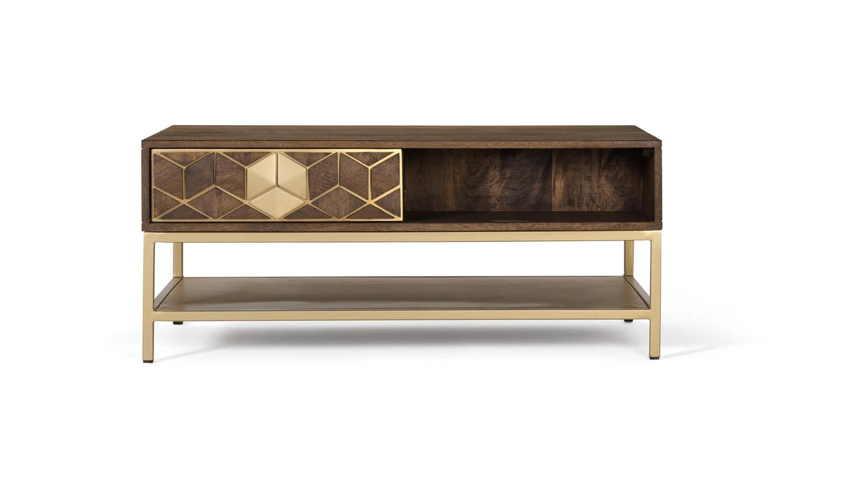 Giner and Colomer - Mango Wood & Metal Coffee Table With 2 Drawers & 2 Holes