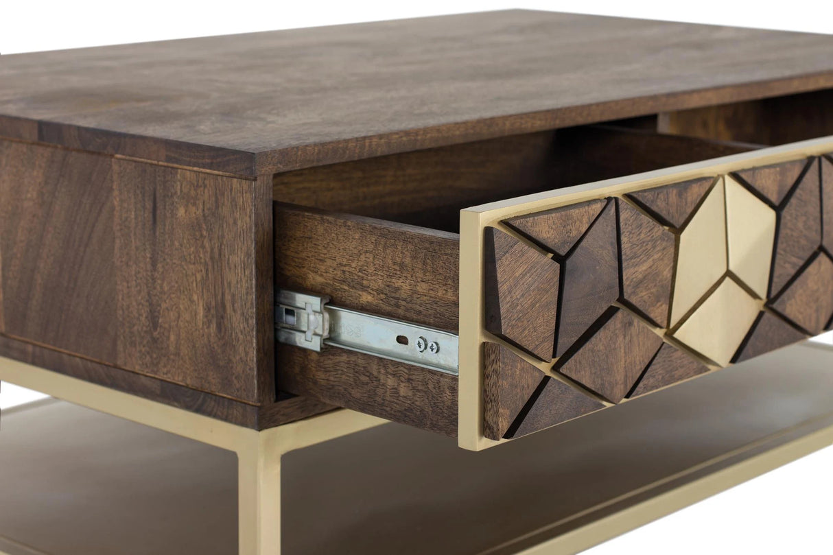 Giner and Colomer - Mango Wood & Metal Coffee Table With 2 Drawers & 2 Holes