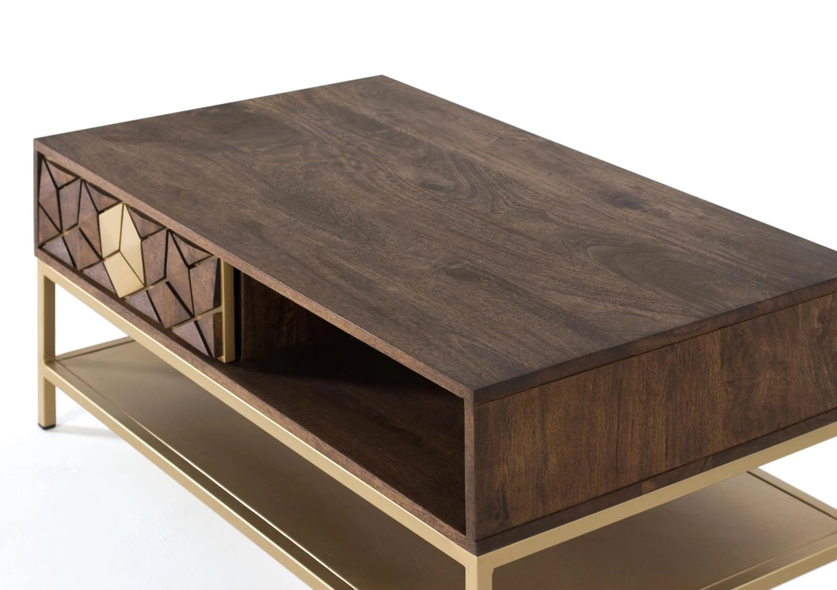 Giner and Colomer - Mango Wood & Metal Coffee Table With 2 Drawers & 2 Holes