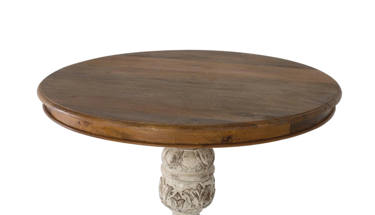Giner and Colomer - Round Mango Wood Dining Table With White Patinated Leg & Brown Top
