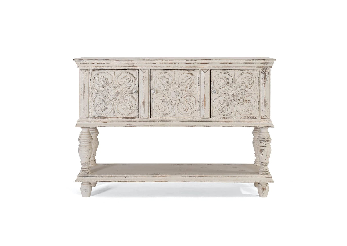 Giner and Colomer - Mango Wood Console With 3 Hand-Carved Doors & Turned Legs