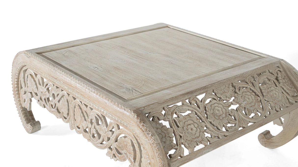 Giner and Colomer - Whitewashed Hand-Carved Mango Wood Coffee Table