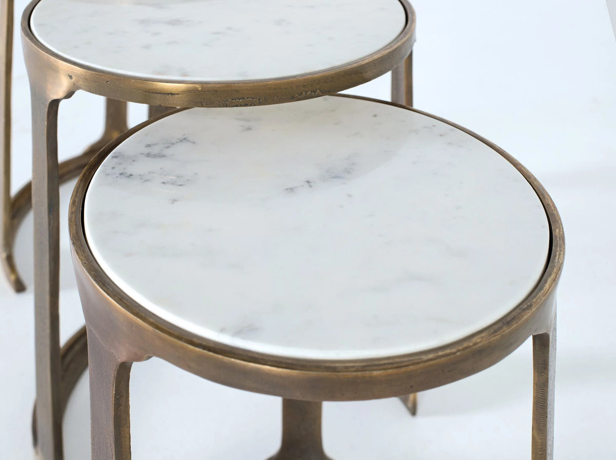 Giner and Colomer - Set Of 3 Aluminum Tables With Marble Tops