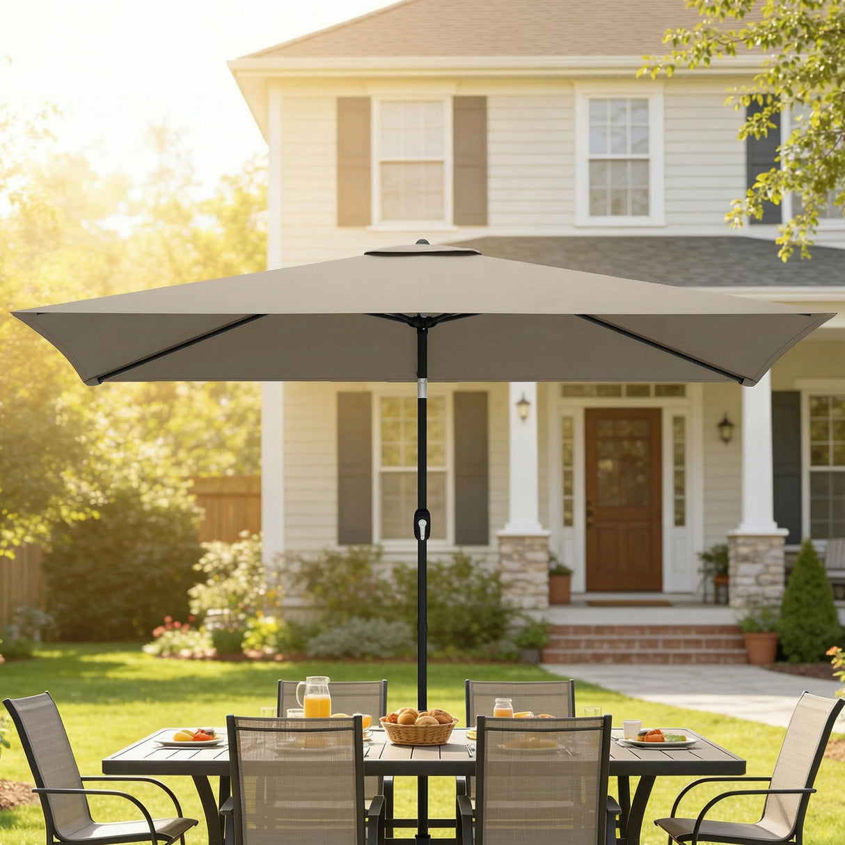 Outsunny Garden Parasol, Parasol Umbrella with Crank Handle, Tilt Function, Polyester Canopy, Khaki