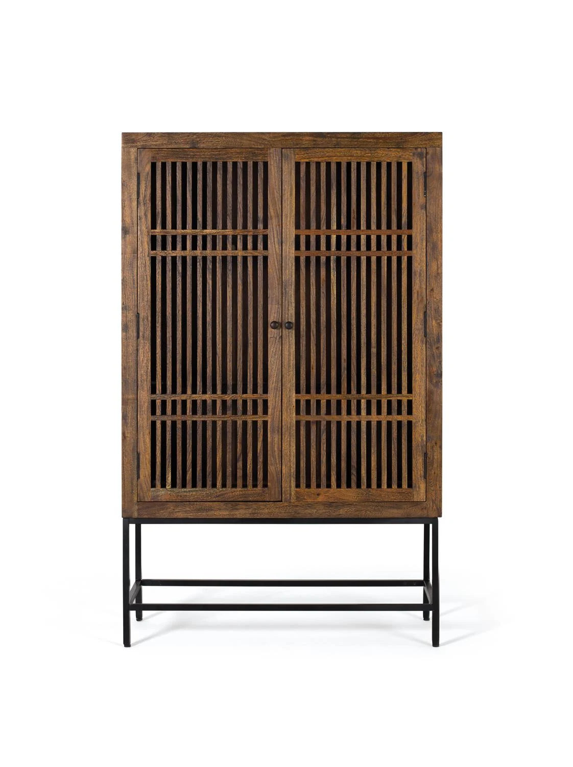 Giner and Colomer - 2-Door Acacia Wood Cabinet With Metal Base