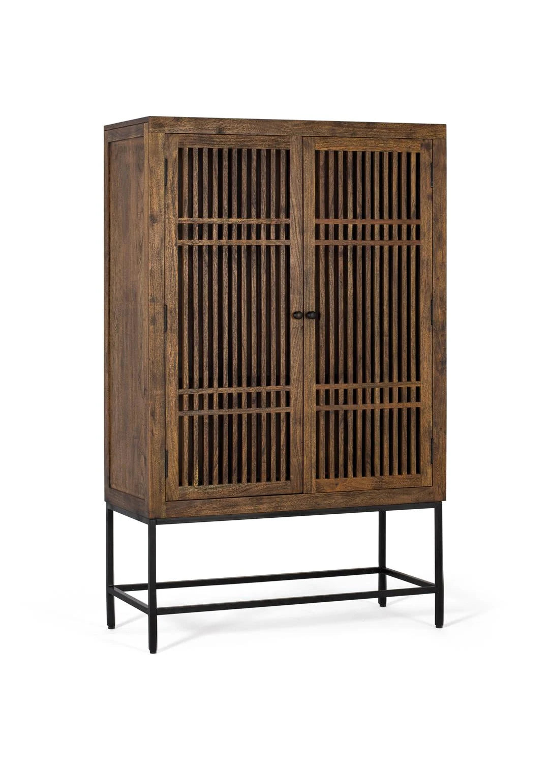 Giner and Colomer - 2-Door Acacia Wood Cabinet With Metal Base