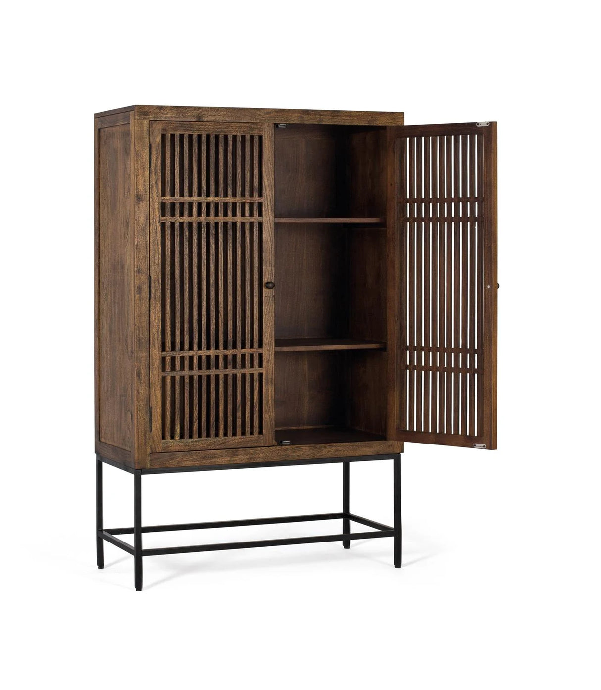 Giner and Colomer - 2-Door Acacia Wood Cabinet With Metal Base