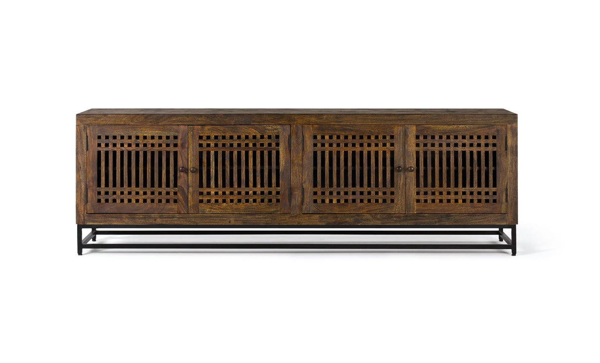 Giner and Colomer - 4-Door Acacia Wood TV Cabinet With Metal Base