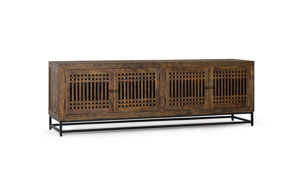 Giner and Colomer - 4-Door Acacia Wood TV Cabinet With Metal Base