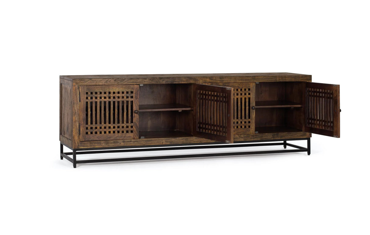 Giner and Colomer - 4-Door Acacia Wood TV Cabinet With Metal Base