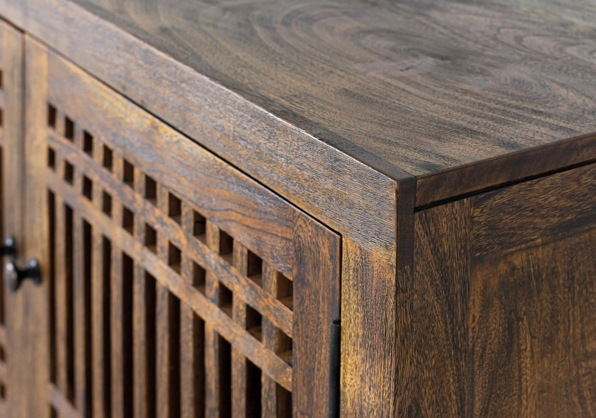 Giner and Colomer - 4-Door Acacia Wood TV Cabinet With Metal Base