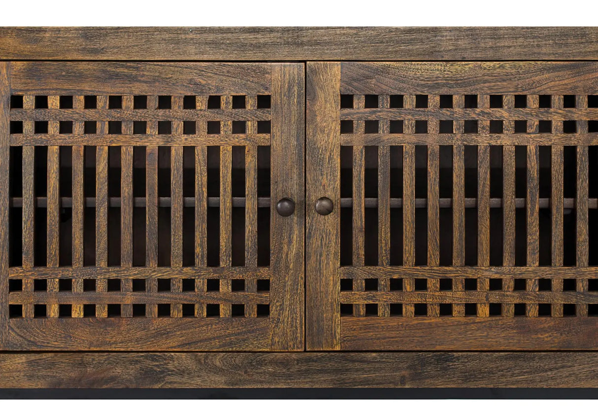 Giner and Colomer - 4-Door Acacia Wood TV Cabinet With Metal Base