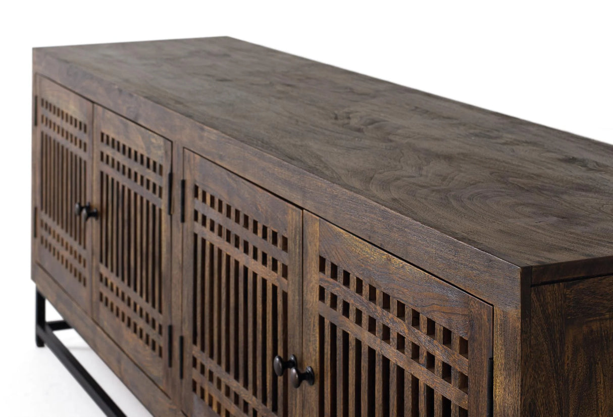 Giner and Colomer - 4-Door Acacia Wood TV Cabinet With Metal Base