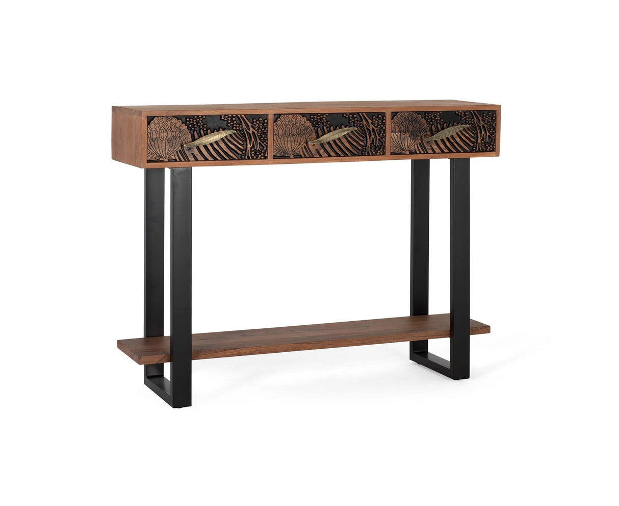 Giner and Colomer - 3-Drawer Acacia Wood Console In Natural & Black