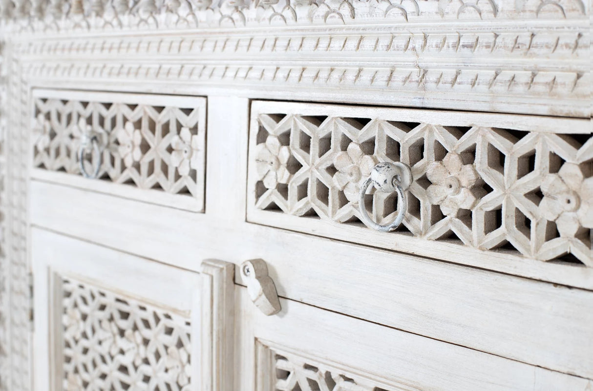 Giner and Colomer - Antique White Mango Wood Sideboard With 4 Doors & 4 Drawers