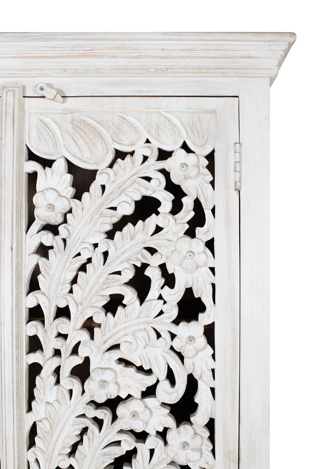 Giner and Colomer - Antique White Mango Wood Wardrobe With 2 Hand-Carved Doors