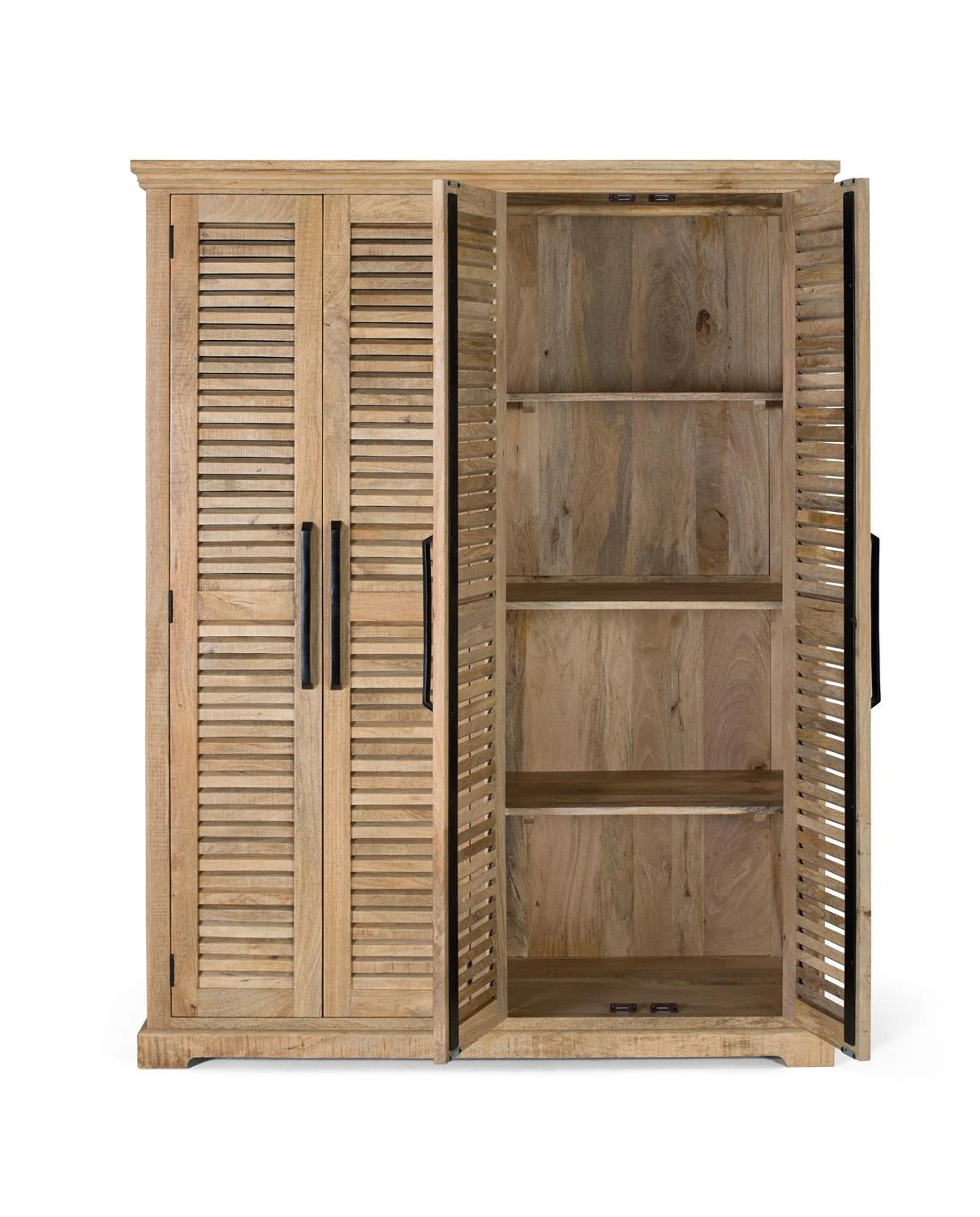 Giner and Colomer - 4-Door Natural Mango Wood Wardrobe With Adjustable Shelves