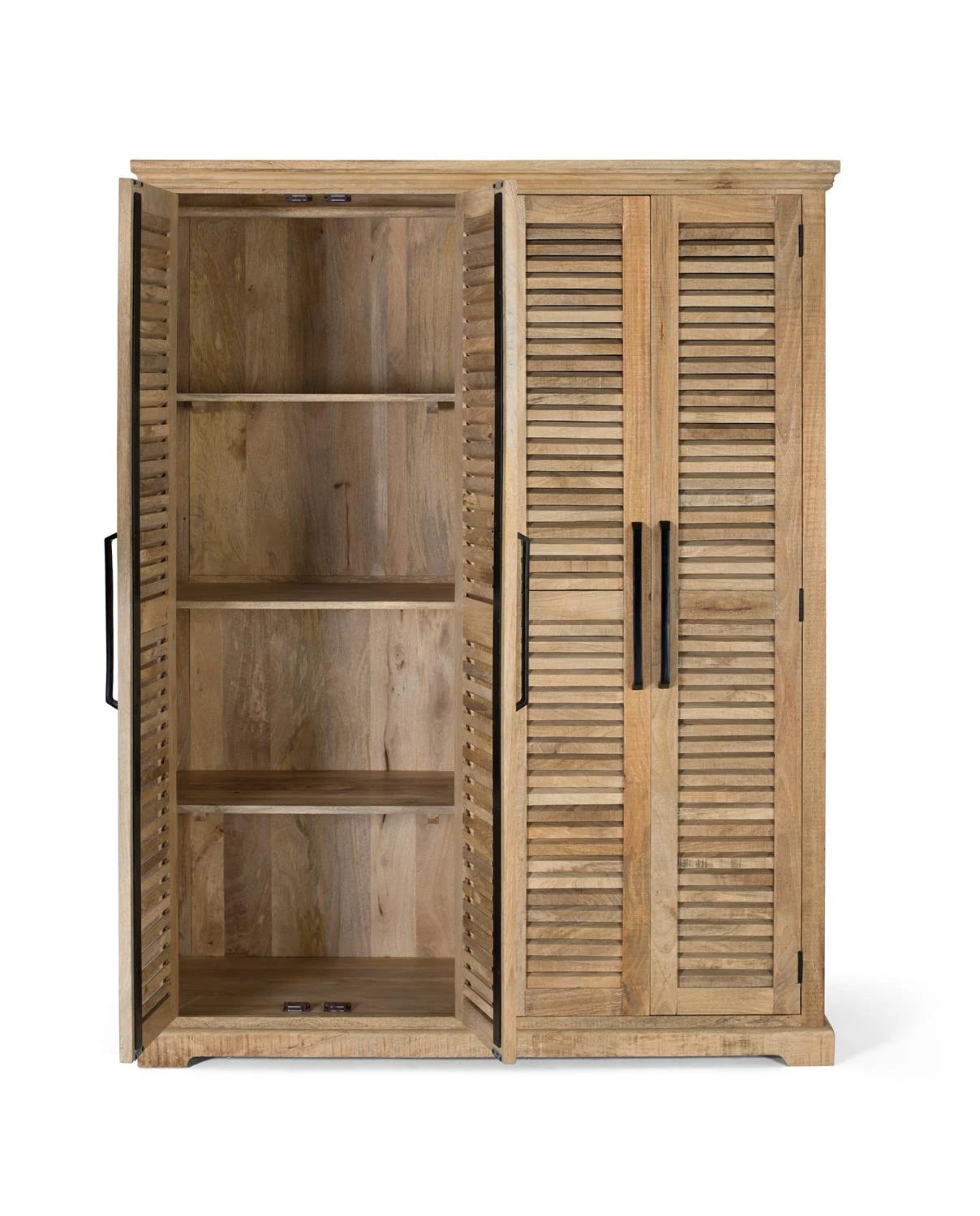 Giner and Colomer - 4-Door Natural Mango Wood Wardrobe With Adjustable Shelves