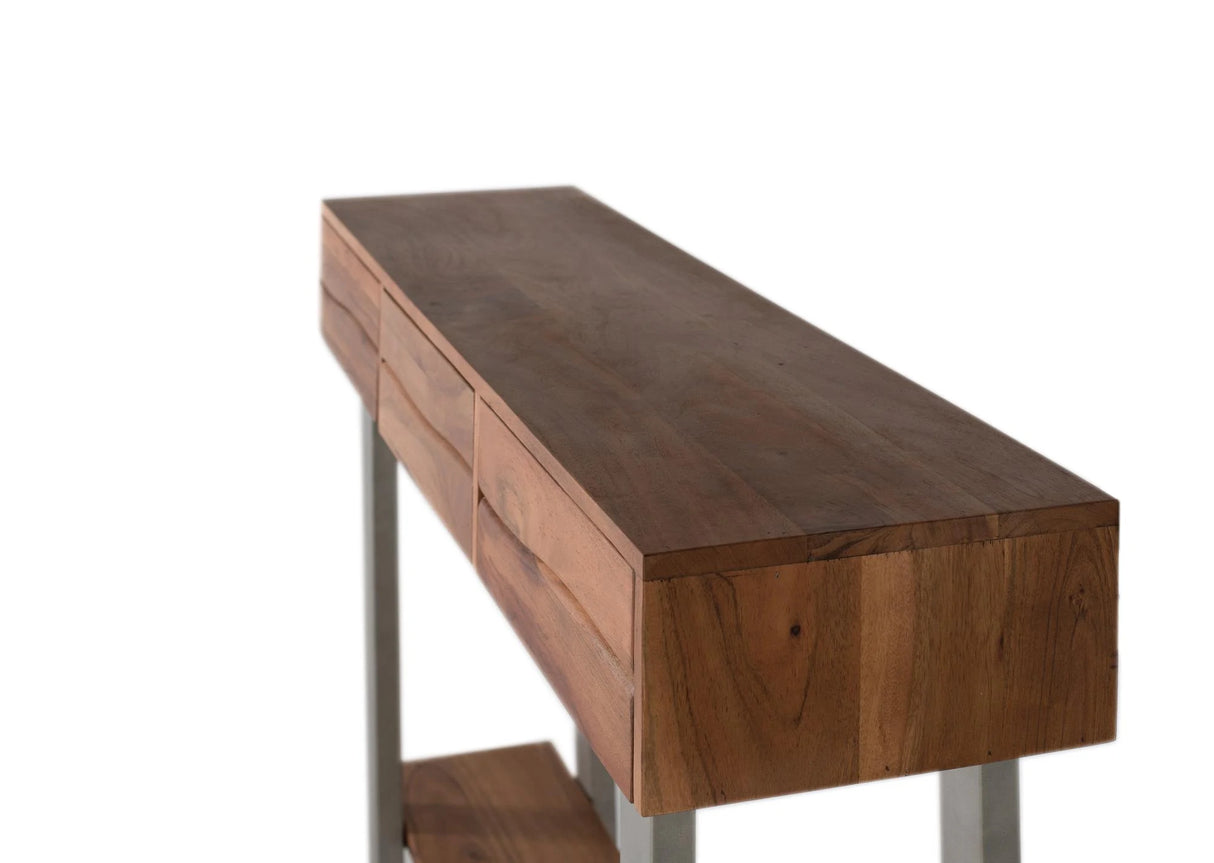 Giner and Colomer - 3-Drawer Acacia Wood Console With Lower Tray