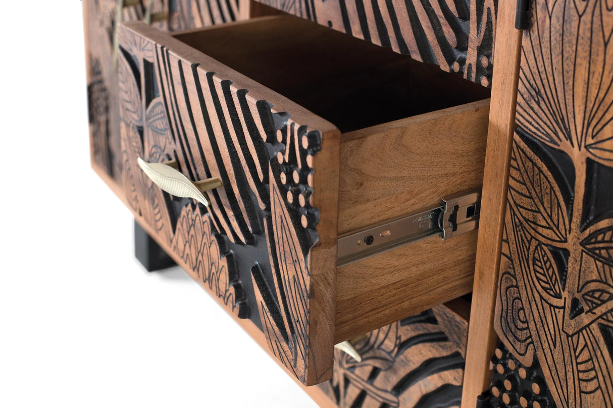 Giner and Colomer - Acacia Wood Sideboard With 4 Doors & 3 Drawers, Natural & Black