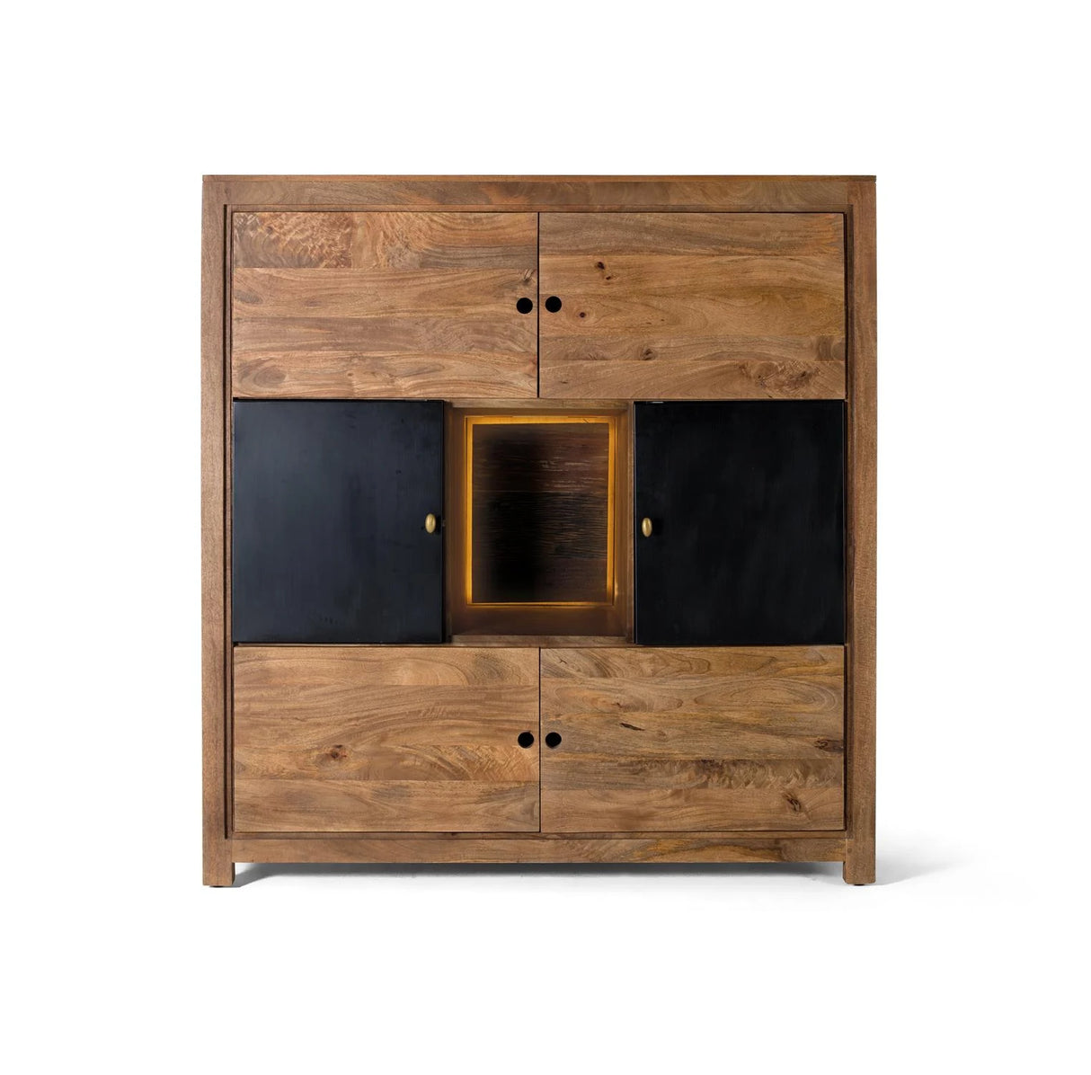 Giner and Colomer - High Mango Wood Sideboard With Interior Lighting, 4 Wooden & 2 Metal Doors