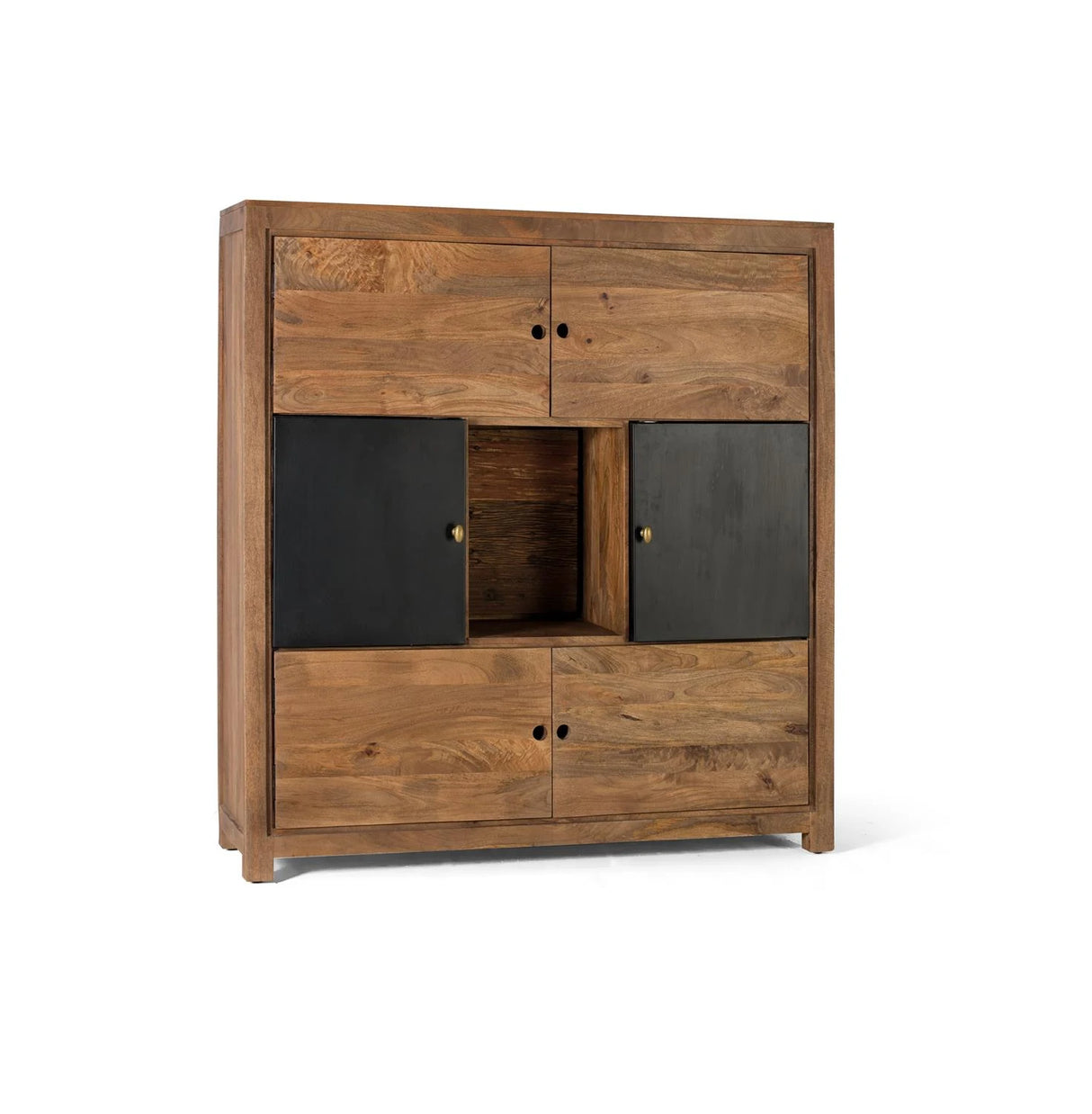 Giner and Colomer - High Mango Wood Sideboard With Interior Lighting, 4 Wooden & 2 Metal Doors