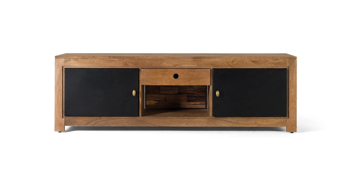 Giner and Colomer - Mango Wood TV Cabinet With Interior Lighting, 2 Metal Doors & 1 Drawer