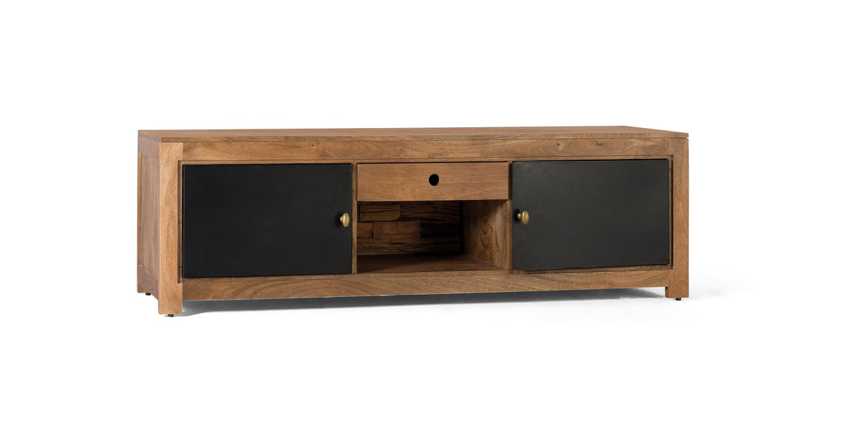 Giner and Colomer - Mango Wood TV Cabinet With Interior Lighting, 2 Metal Doors & 1 Drawer