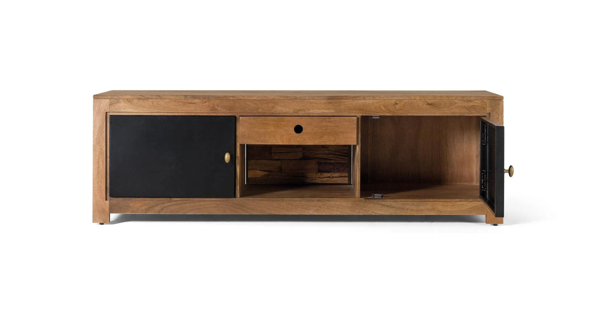 Giner and Colomer - Mango Wood TV Cabinet With Interior Lighting, 2 Metal Doors & 1 Drawer