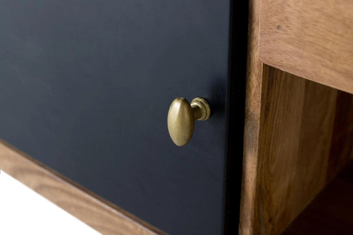 Giner and Colomer - Mango Wood TV Cabinet With Interior Lighting, 2 Metal Doors & 1 Drawer