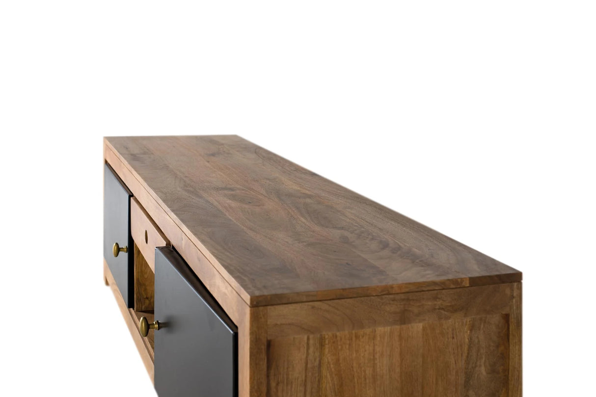 Giner and Colomer - Mango Wood TV Cabinet With Interior Lighting, 2 Metal Doors & 1 Drawer