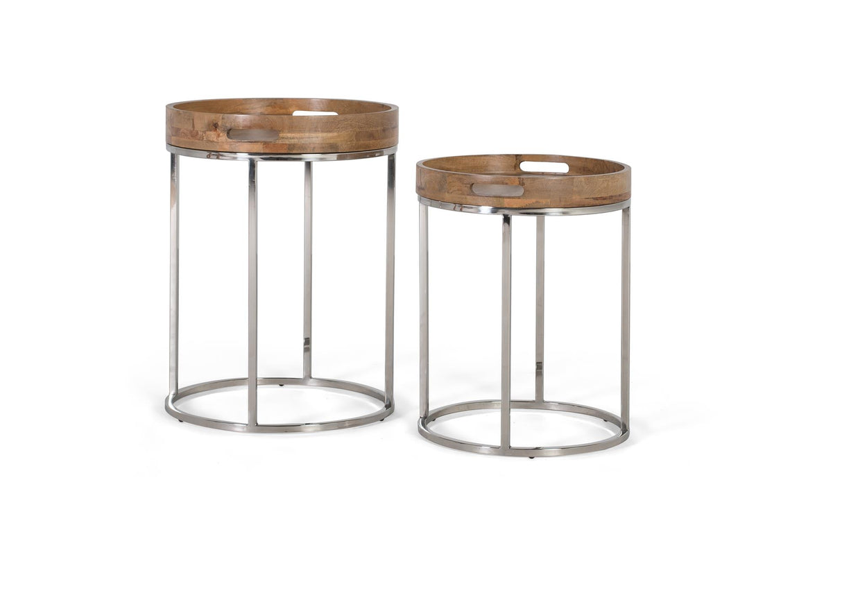 Giner and Colomer - Set Of 2 Acacia Wood & Stainless Steel Tables