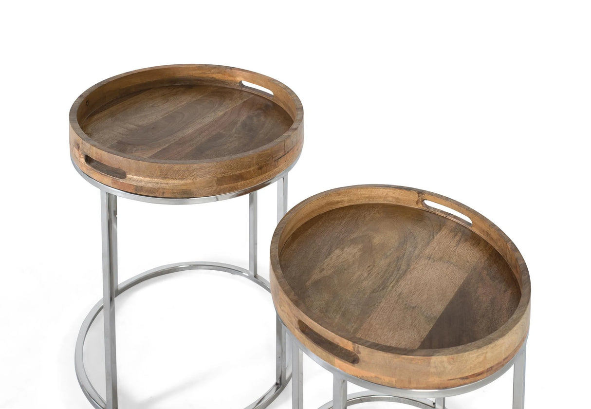 Giner and Colomer - Set Of 2 Acacia Wood & Stainless Steel Tables