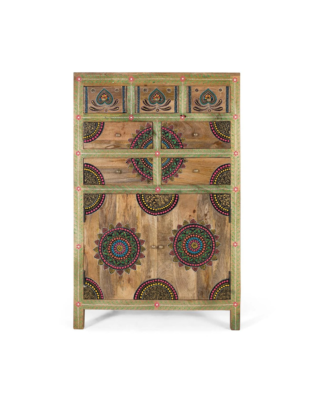 Giner and Colomer - Hand-Painted Mango Wood High Sideboard With 7 Drawers & 2 Doors