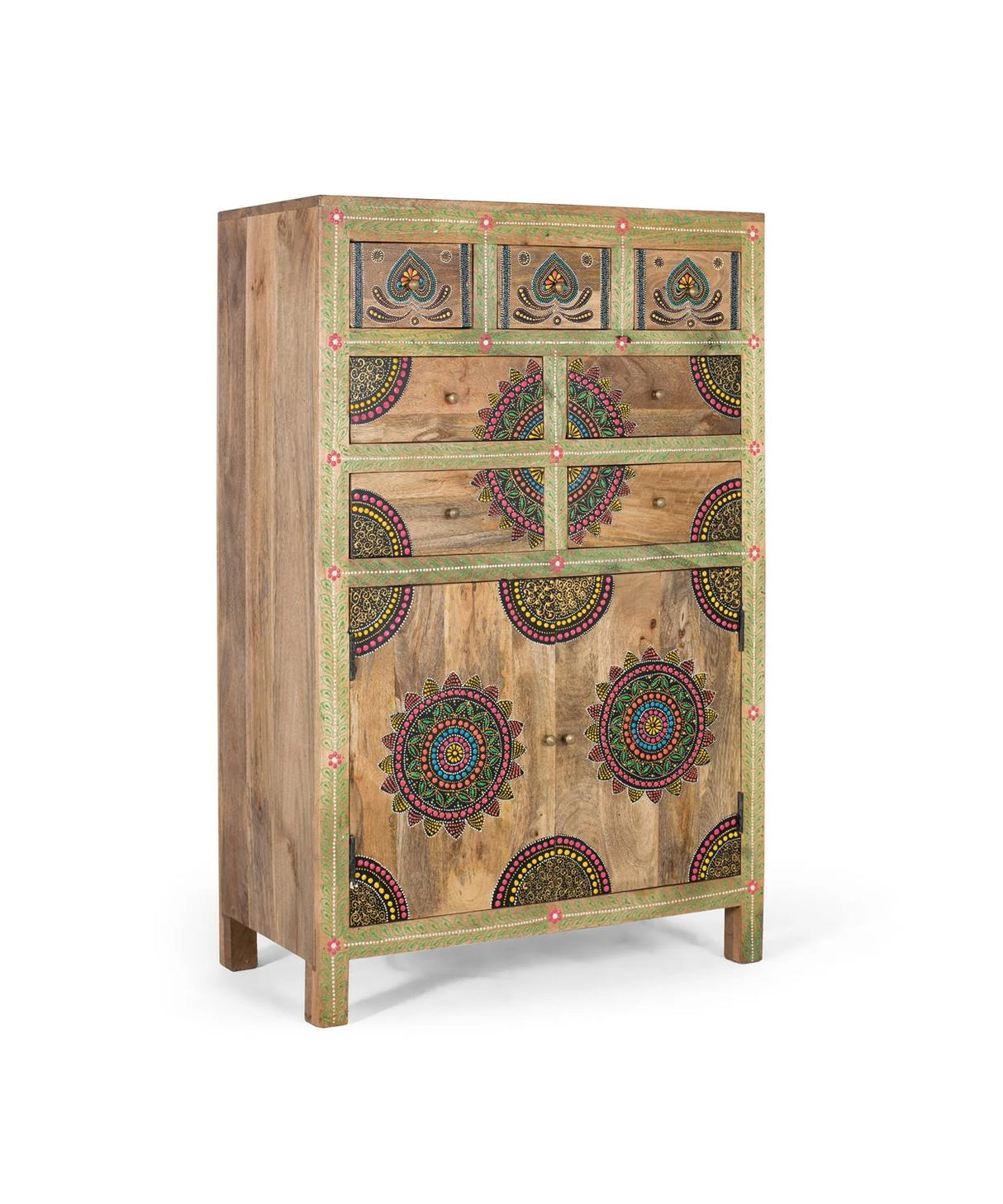 Giner and Colomer - Hand-Painted Mango Wood High Sideboard With 7 Drawers & 2 Doors