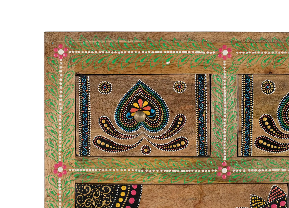 Giner and Colomer - Hand-Painted Mango Wood High Sideboard With 7 Drawers & 2 Doors