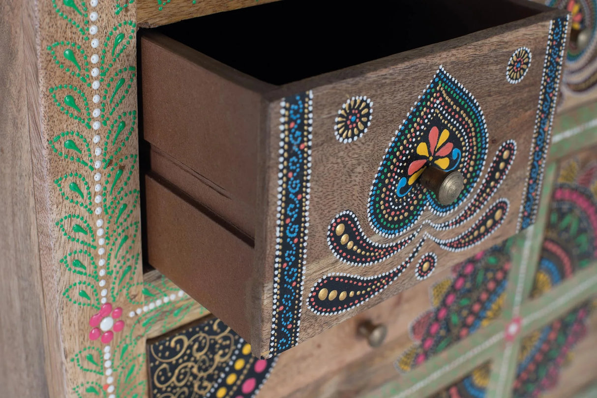 Giner and Colomer - Hand-Painted Mango Wood High Sideboard With 7 Drawers & 2 Doors