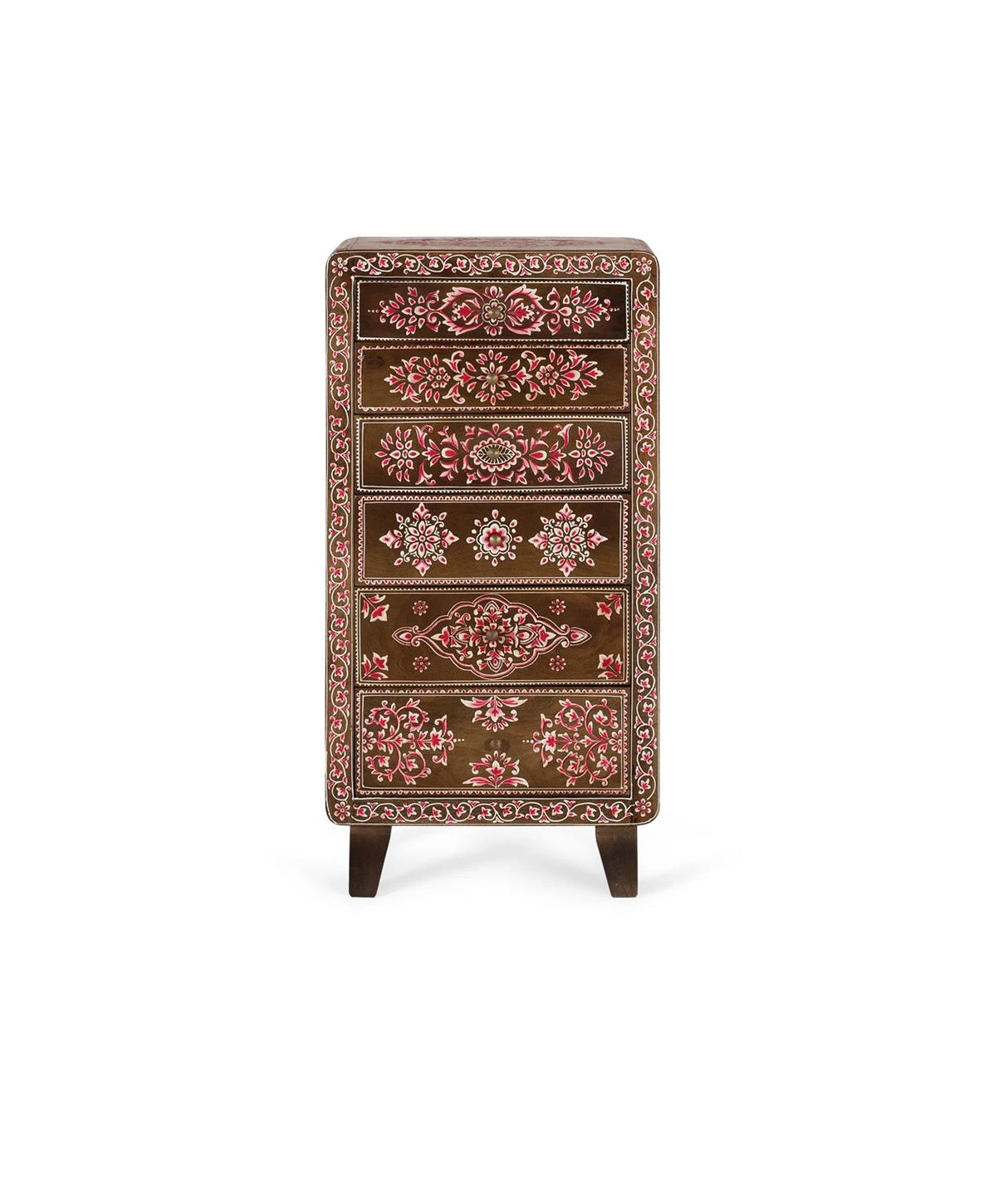 Giner and Colomer - 6-Drawer Mango Wood Chest With Black & Multicolor Hand-Painted Finish