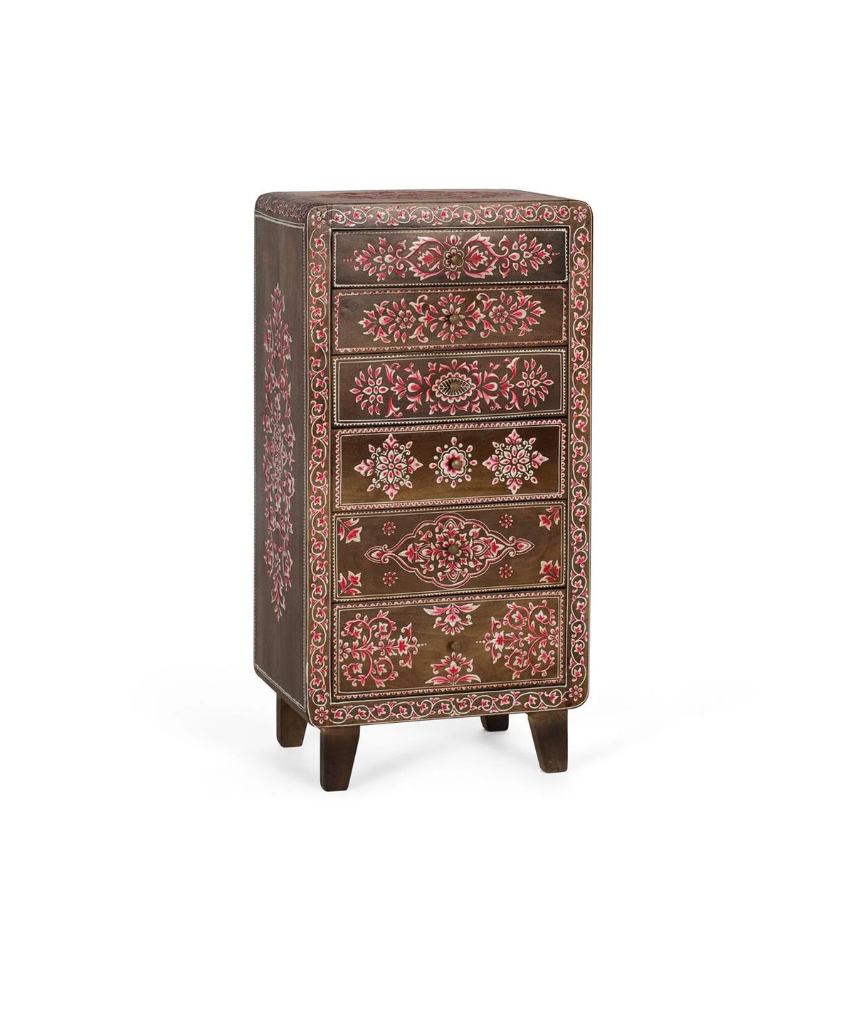 Giner and Colomer - 6-Drawer Mango Wood Chest With Black & Multicolor Hand-Painted Finish