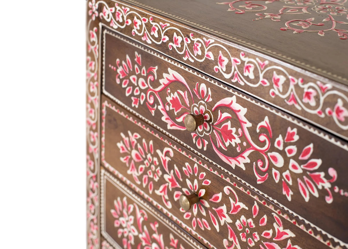 Giner and Colomer - 6-Drawer Mango Wood Chest With Black & Multicolor Hand-Painted Finish